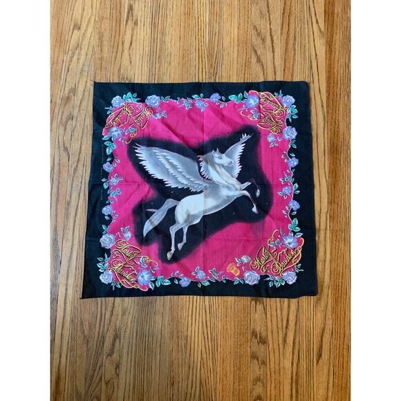 Harley Davidson Pink Unicorn Pegasus Bandana Rag Scarf Cotton VTG Kerchief 90s - Picture 7 of 13